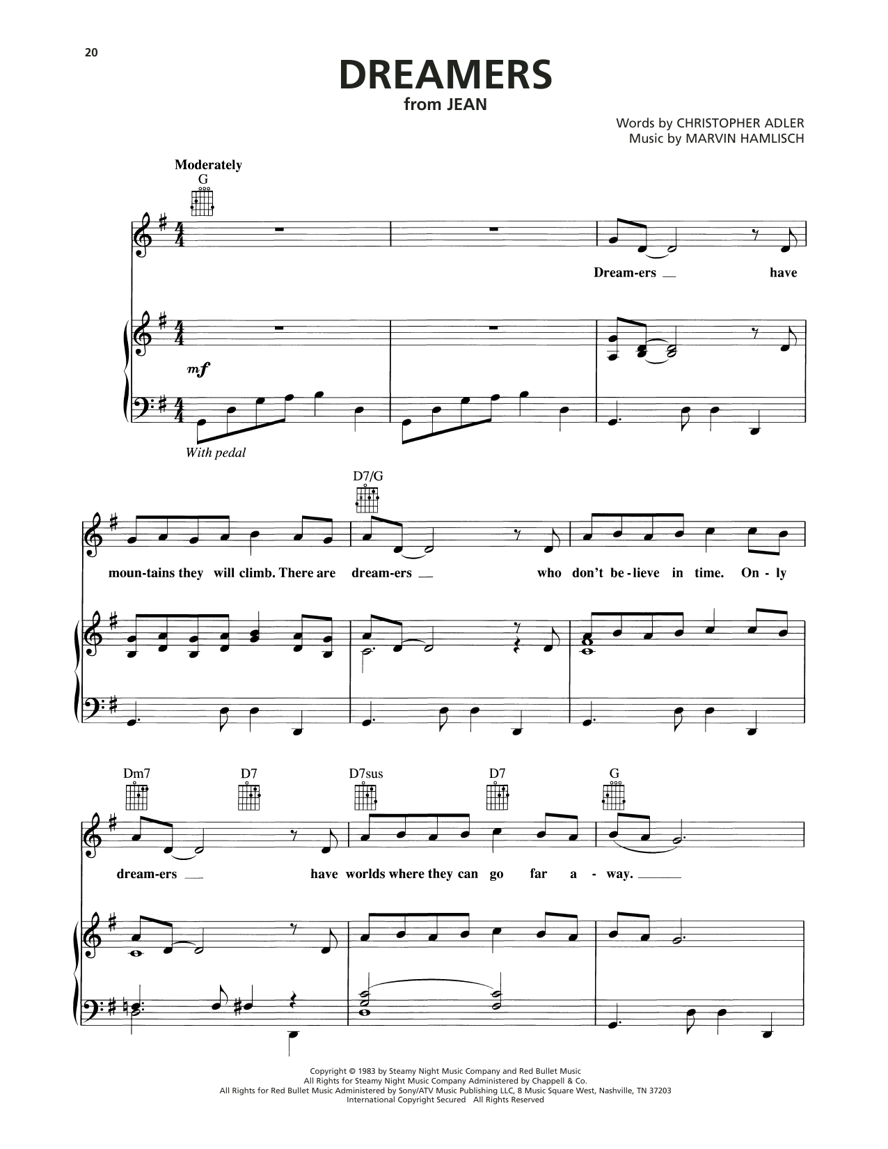 Download Marvin Hamlisch Dreamers (from Jean) Sheet Music and learn how to play Piano, Vocal & Guitar Chords (Right-Hand Melody) PDF digital score in minutes