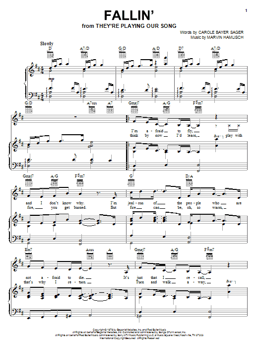 Download Marvin Hamlisch Fallin' Sheet Music and learn how to play Piano, Vocal & Guitar (Right-Hand Melody) PDF digital score in minutes