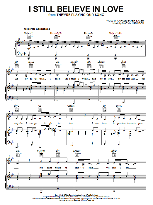 Download Marvin Hamlisch I Still Believe In Love Sheet Music and learn how to play Piano, Vocal & Guitar (Right-Hand Melody) PDF digital score in minutes