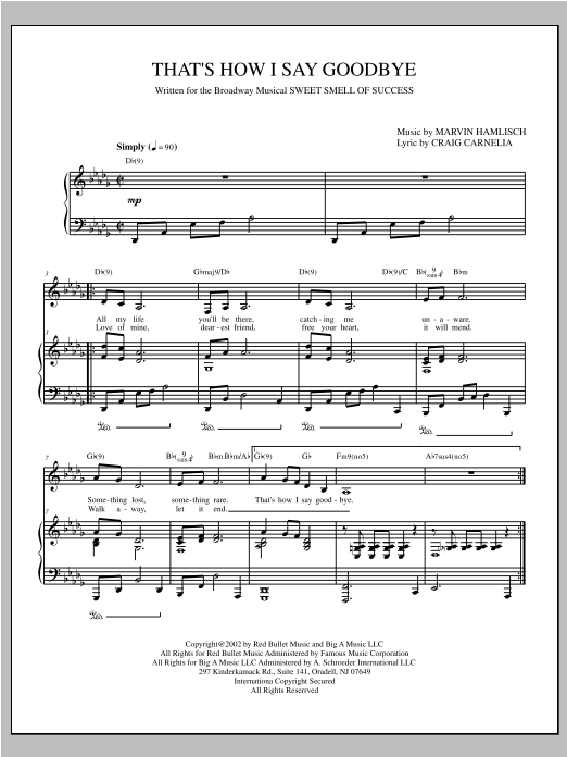 Download Marvin Hamlisch That's How I Say Goodbye Sheet Music and learn how to play Piano & Vocal PDF digital score in minutes