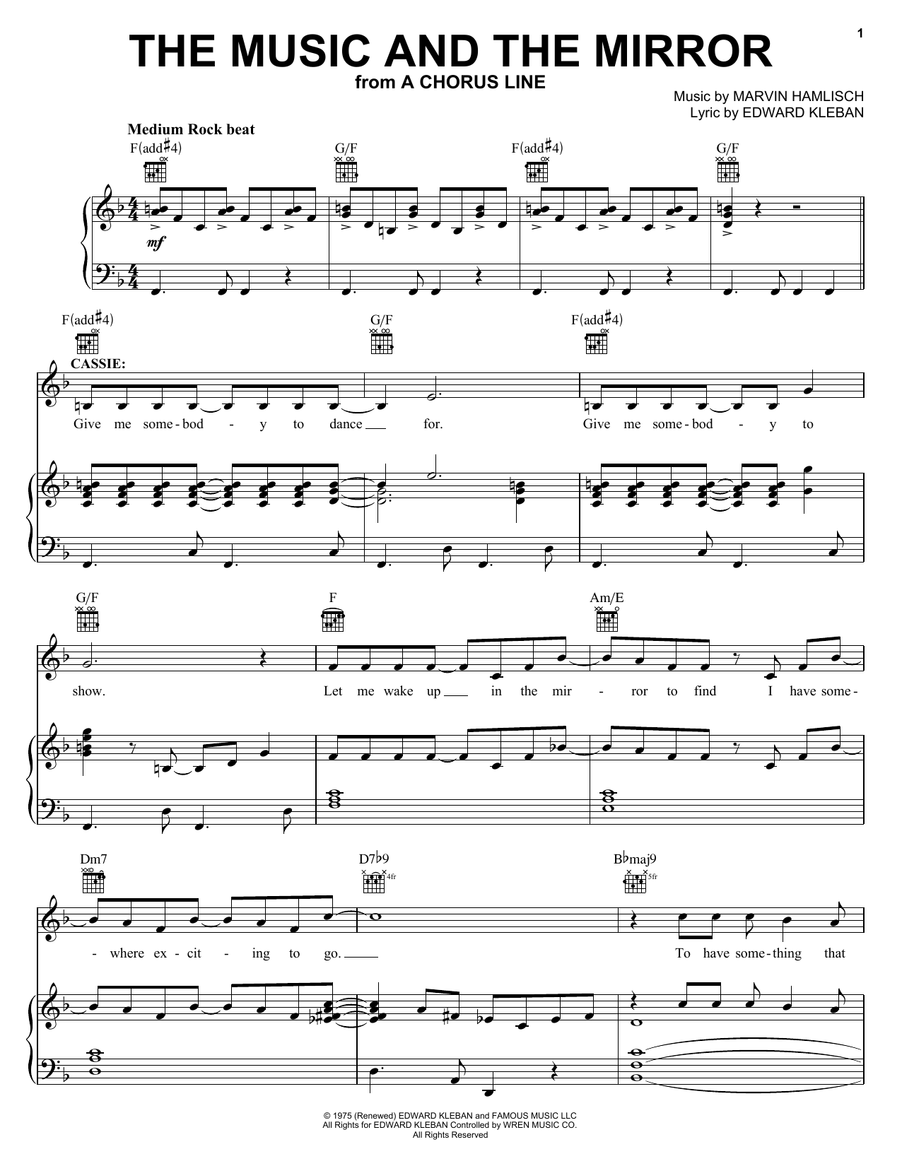Download Marvin Hamlisch The Music And The Mirror (from A Chorus Line) Sheet Music and learn how to play Piano, Vocal & Guitar Chords (Right-Hand Melody) PDF digital score in minutes