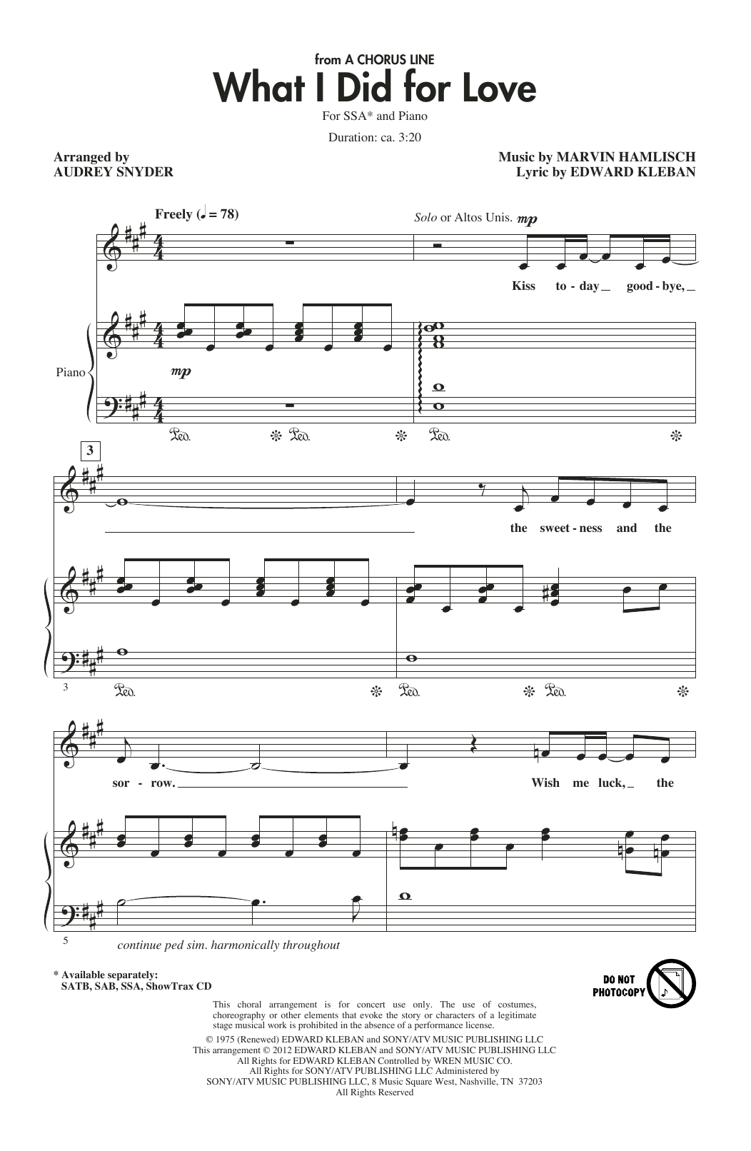 Download Marvin Hamlisch What I Did For Love (from A Chorus Line) (arr. Audrey Snyder) Sheet Music and learn how to play SATB Choir PDF digital score in minutes