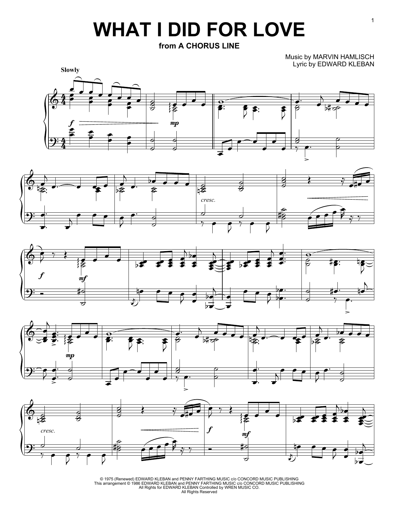 Download Marvin Hamlisch What I Did For Love Sheet Music and learn how to play Keyboard PDF digital score in minutes