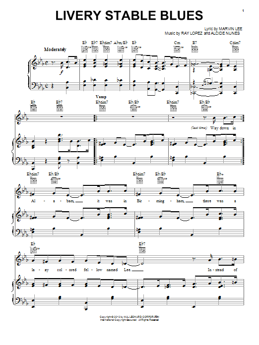 Download Marvin Lee Livery Stable Blues (Barnyard Blues) Sheet Music and learn how to play Piano, Vocal & Guitar (Right-Hand Melody) PDF digital score in minutes