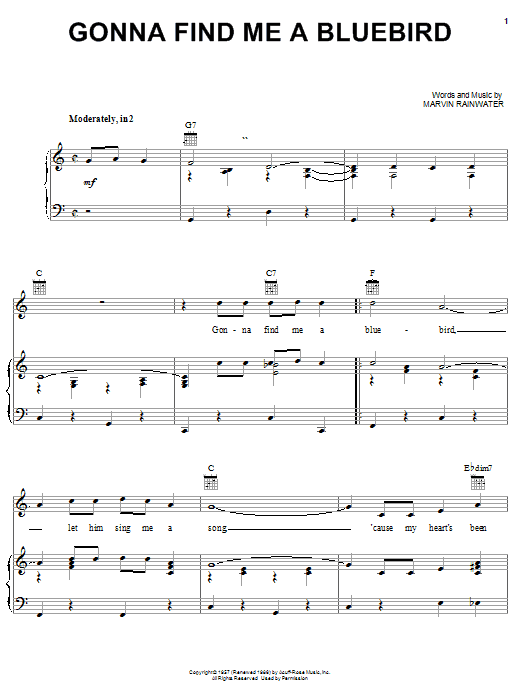 Download Marvin Rainwater Gonna Find Me A Bluebird Sheet Music and learn how to play Piano, Vocal & Guitar (Right-Hand Melody) PDF digital score in minutes