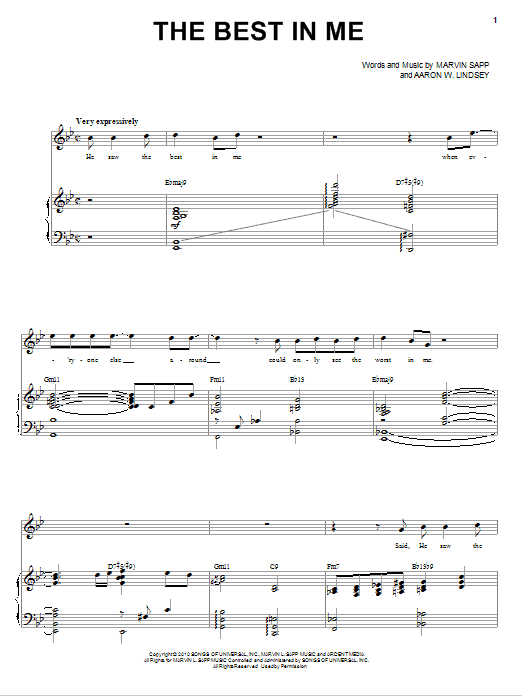 Download Marvin Sapp The Best In Me Sheet Music and learn how to play Piano & Vocal PDF digital score in minutes