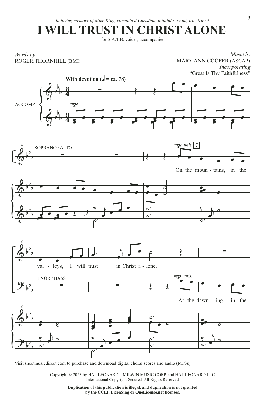 Download Mary Ann Cooper I Will Trust In Christ Alone Sheet Music and learn how to play SATB Choir PDF digital score in minutes