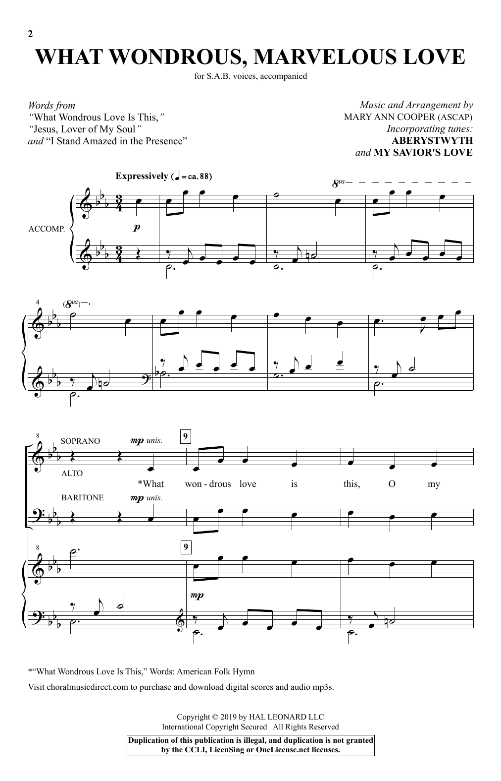 Download Mary Ann Cooper What Wondrous, Marvelous Love Sheet Music and learn how to play SAB Choir PDF digital score in minutes