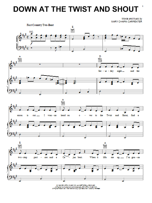 Download Mary Chapin Carpenter Down At The Twist And Shout Sheet Music and learn how to play Easy Guitar PDF digital score in minutes