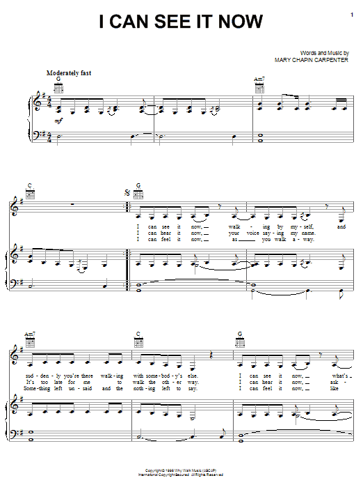 Download Mary Chapin Carpenter I Can See It Now Sheet Music and learn how to play Piano, Vocal & Guitar (Right-Hand Melody) PDF digital score in minutes