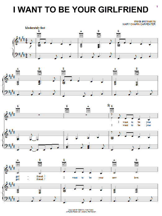 Download Mary Chapin Carpenter I Want To Be Your Girlfriend Sheet Music and learn how to play Piano, Vocal & Guitar (Right-Hand Melody) PDF digital score in minutes
