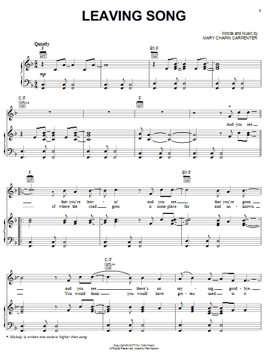 Download Mary Chapin Carpenter Leaving Song Sheet Music and learn how to play Piano, Vocal & Guitar (Right-Hand Melody) PDF digital score in minutes