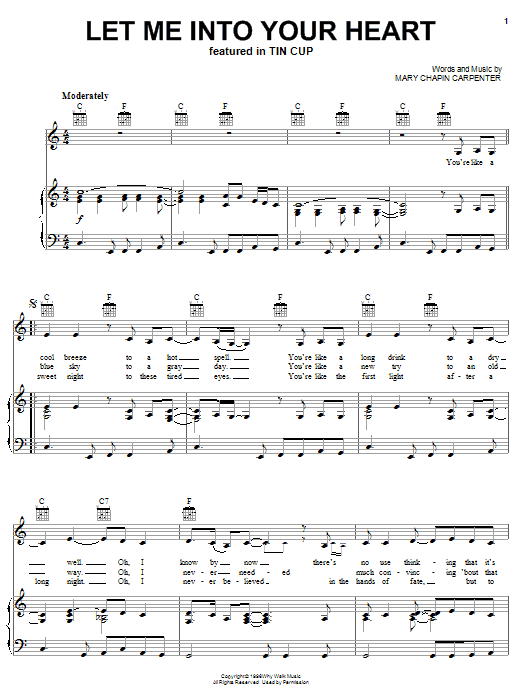 Download Mary Chapin Carpenter Let Me Into Your Heart Sheet Music and learn how to play Piano, Vocal & Guitar (Right-Hand Melody) PDF digital score in minutes