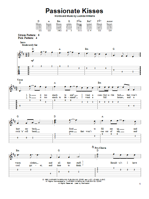 Download Mary Chapin Carpenter Passionate Kisses Sheet Music and learn how to play Easy Guitar Tab PDF digital score in minutes