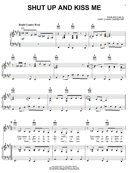 Download Mary Chapin Carpenter Shut Up And Kiss Me Sheet Music and learn how to play Lyrics & Chords PDF digital score in minutes