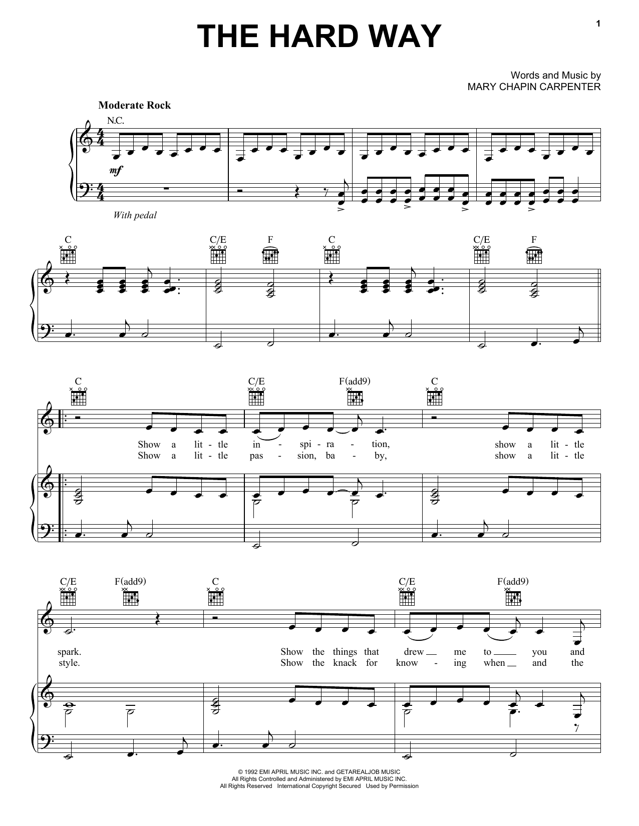 Download Mary Chapin Carpenter The Hard Way Sheet Music and learn how to play Piano, Vocal & Guitar (Right-Hand Melody) PDF digital score in minutes