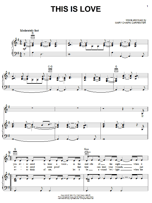 Download Mary Chapin Carpenter This Is Love Sheet Music and learn how to play Piano, Vocal & Guitar (Right-Hand Melody) PDF digital score in minutes