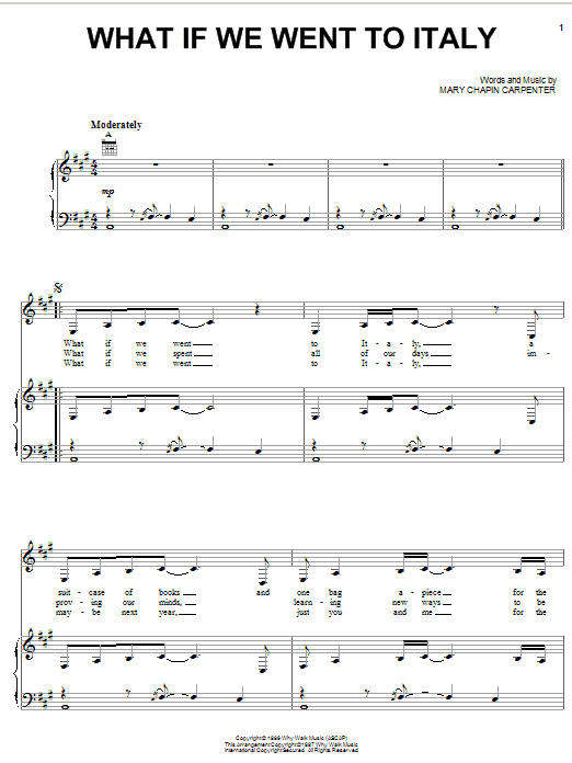 Download Mary Chapin Carpenter What If We Went To Italy Sheet Music and learn how to play Piano, Vocal & Guitar (Right-Hand Melody) PDF digital score in minutes