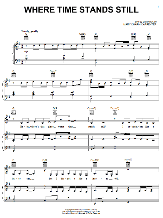 Download Mary Chapin Carpenter Where Time Stands Still Sheet Music and learn how to play Piano, Vocal & Guitar (Right-Hand Melody) PDF digital score in minutes