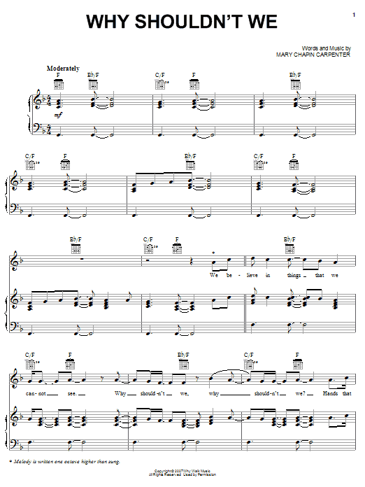 Download Mary Chapin Carpenter Why Shouldn't We Sheet Music and learn how to play Piano, Vocal & Guitar (Right-Hand Melody) PDF digital score in minutes
