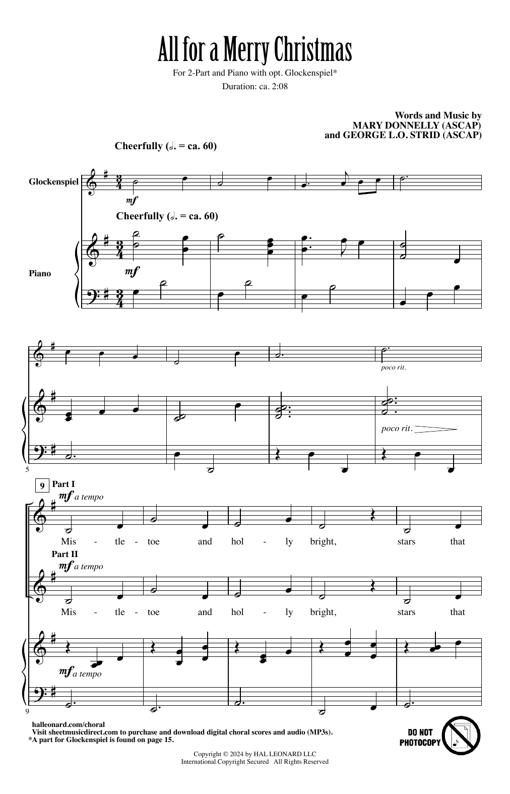 Download Mary Donnelly & George L.O. Strid All For A Merry Christmas Sheet Music and learn how to play 2-Part Choir PDF digital score in minutes