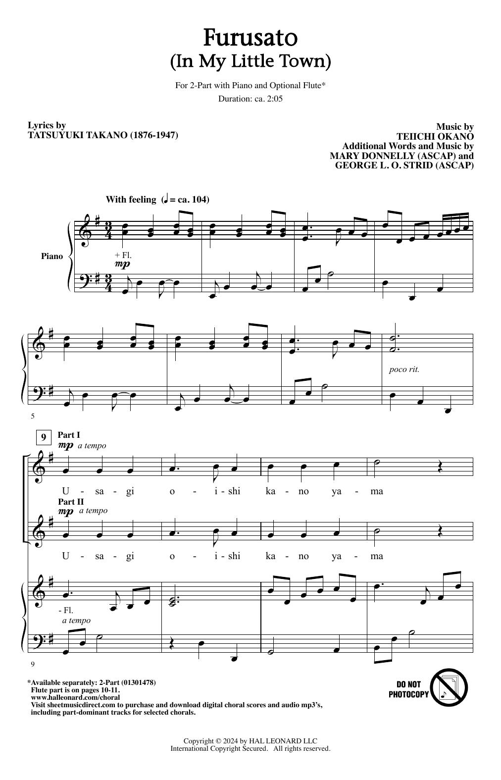 Download Mary Donnelly & George L.O. Strid Furusato (In My Little Town) Sheet Music and learn how to play 2-Part Choir PDF digital score in minutes