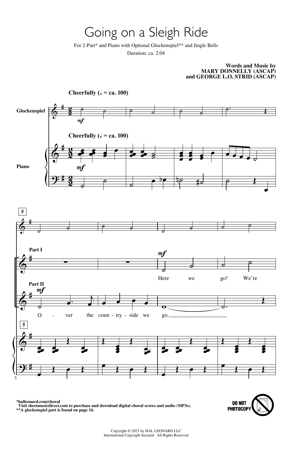 Download Mary Donnelly and George L.O. Strid Going On A Sleigh Ride Sheet Music and learn how to play 2-Part Choir PDF digital score in minutes