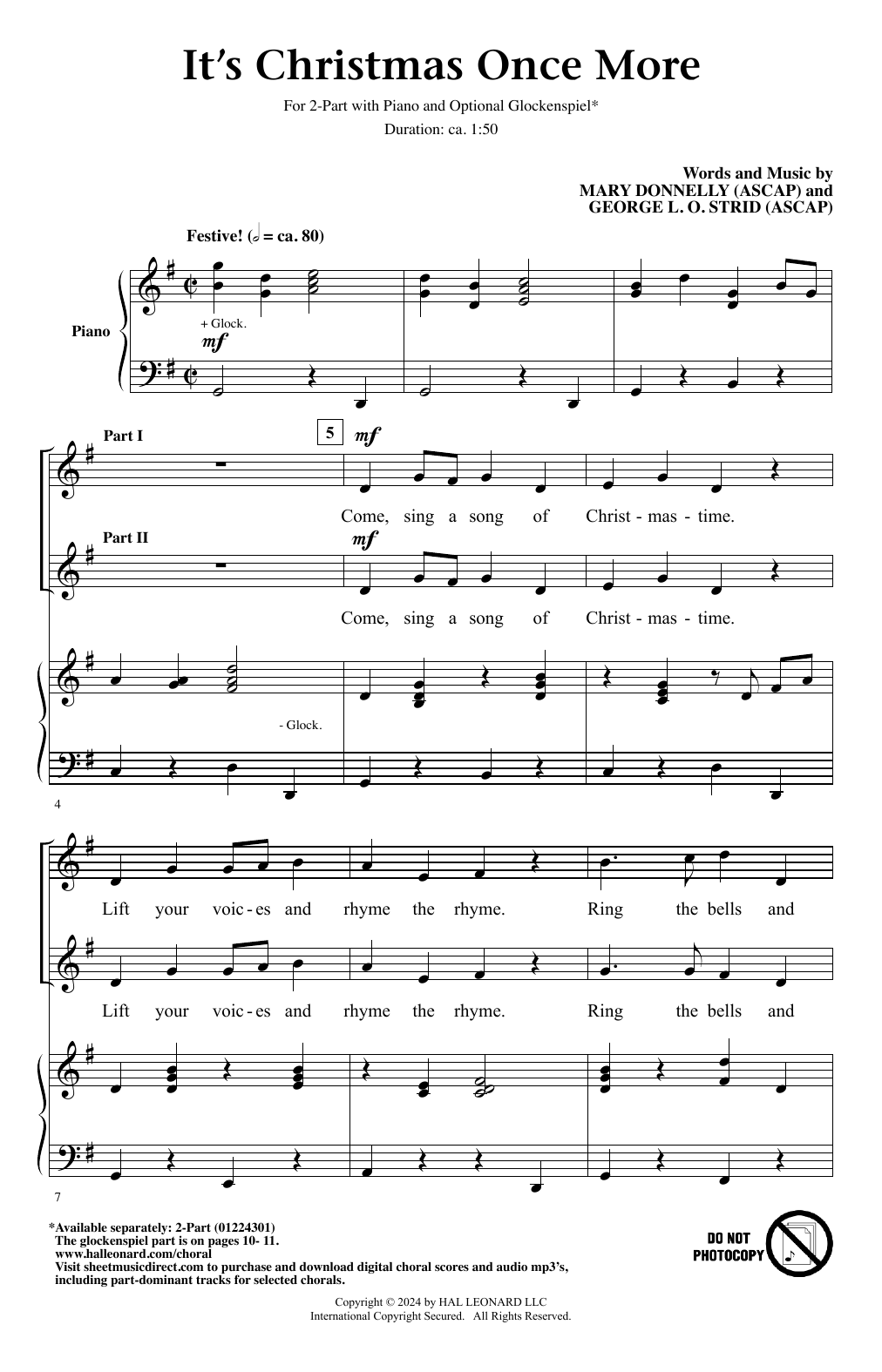 Download Mary Donnelly and George L.O. Strid It's Christmas Once More Sheet Music and learn how to play 2-Part Choir PDF digital score in minutes
