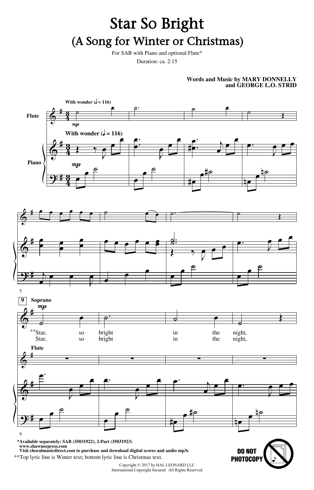 Download George L.O. Strid Star So Bright (A Song For Winter Or Christmas) Sheet Music and learn how to play 2-Part Choir PDF digital score in minutes