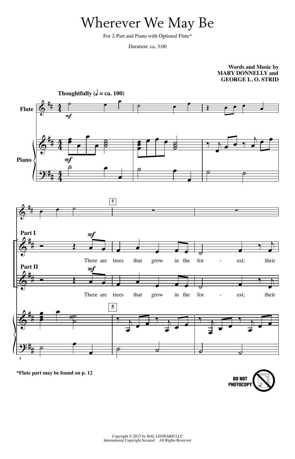 Download Mary Donnelly and George L.O. Strid Wherever We May Be Sheet Music and learn how to play 2-Part Choir PDF digital score in minutes