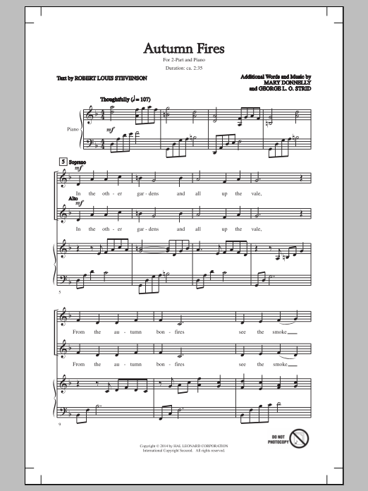 Download Mary Donnelly Autumn Fires Sheet Music and learn how to play 2-Part Choir PDF digital score in minutes