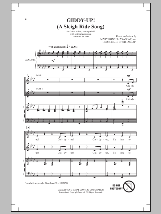 Download Mary Donnelly Giddy-Up! Sheet Music and learn how to play 2-Part Choir PDF digital score in minutes