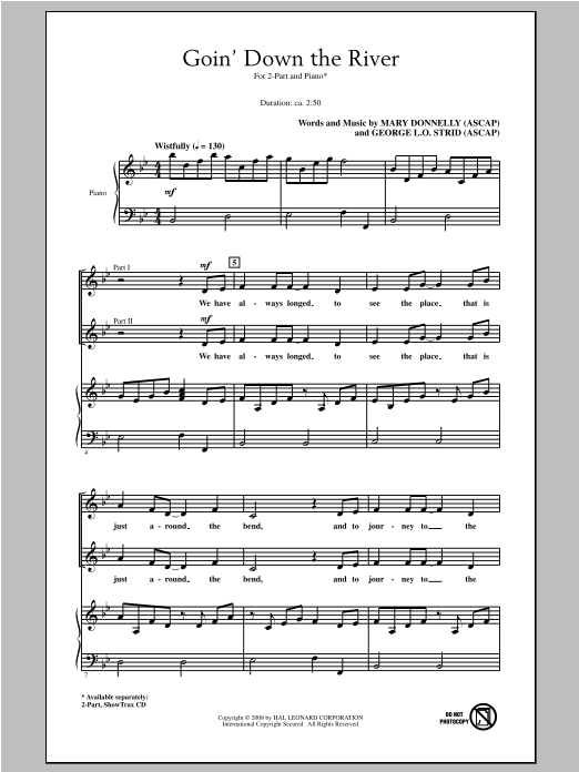 Download Mary Donnelly Goin' Down The River Sheet Music and learn how to play 2-Part Choir PDF digital score in minutes