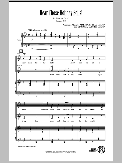 Download Mary Donnelly Hear Those Holiday Bells! Sheet Music and learn how to play 2-Part Choir PDF digital score in minutes