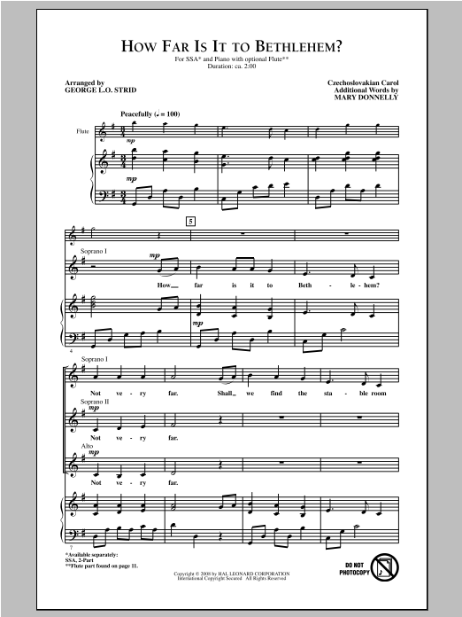 Download Traditional Carol How Far Is It To Bethlehem? (arr. George L.O. Strid) Sheet Music and learn how to play SSA PDF digital score in minutes