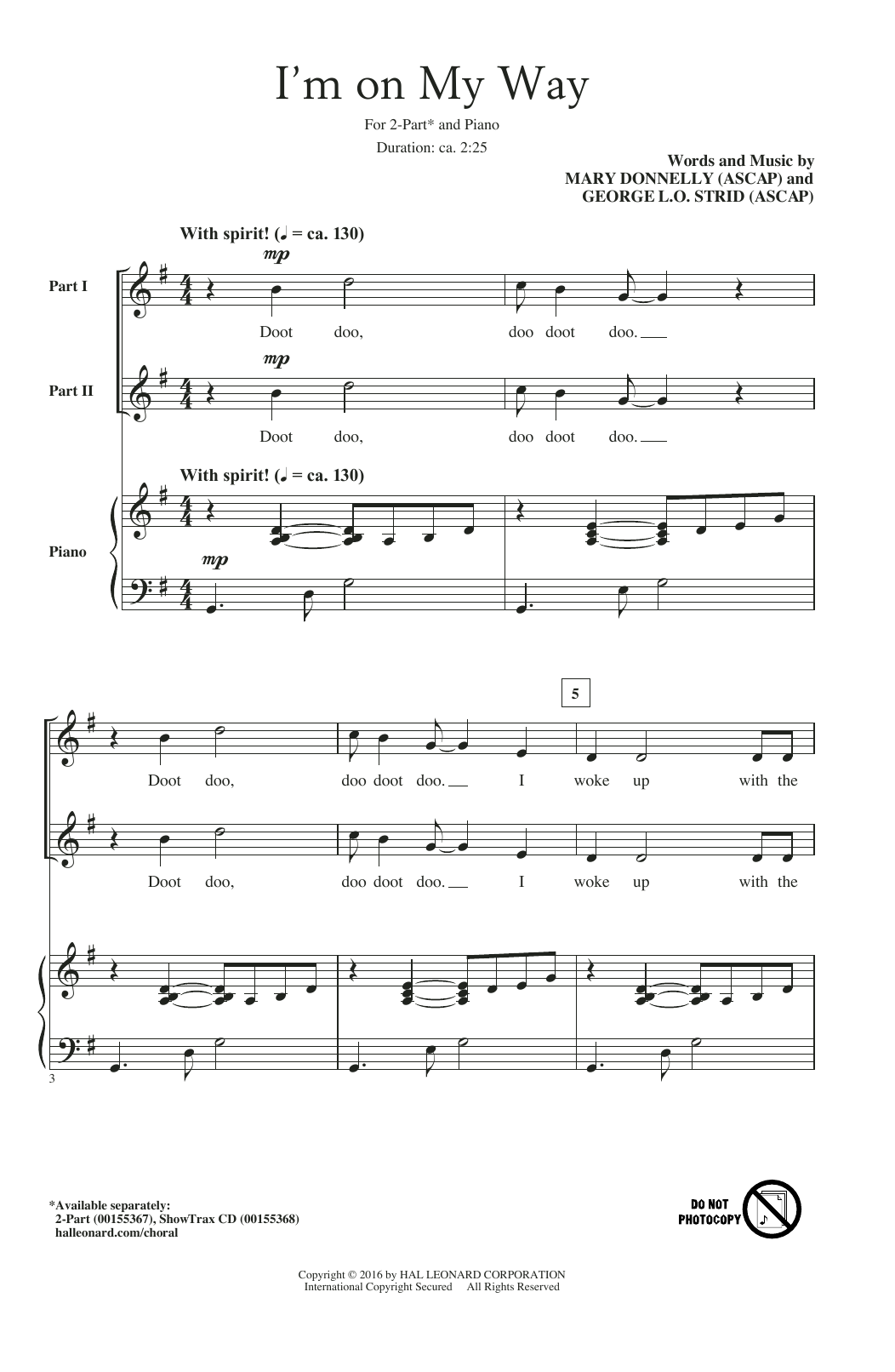 Download Mary Donnelly I'm On My Way Sheet Music and learn how to play 2-Part Choir PDF digital score in minutes
