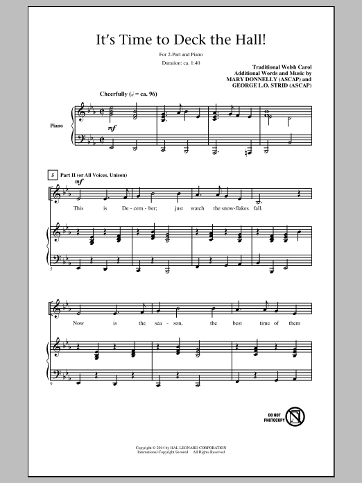 Download Mary Donnelly It's Time To Deck The Hall! Sheet Music and learn how to play 2-Part Choir PDF digital score in minutes
