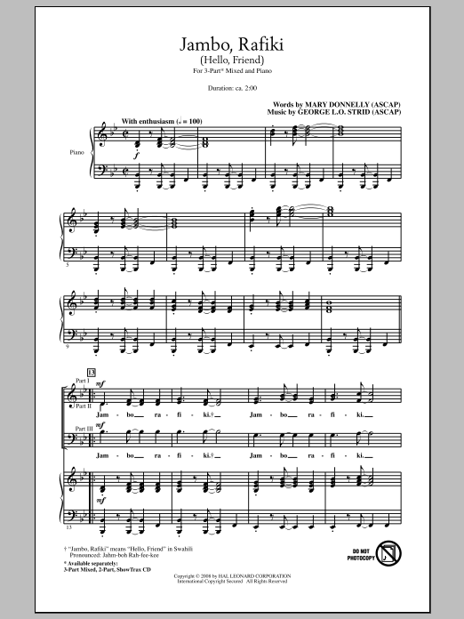 Download Mary Donnelly Jambo, Rafiki (Hello, Friend) Sheet Music and learn how to play 2-Part Choir PDF digital score in minutes