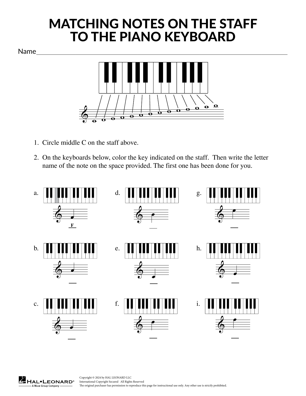 Download Mary Donnelly Matching Notes on the Staff to the Piano Keyboard Sheet Music and learn how to play Theory Worksheet PDF digital score in minutes