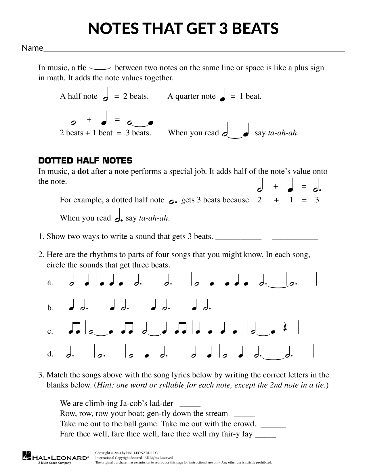 Download Mary Donnelly Notes That Get Three Beats Sheet Music and learn how to play Theory Worksheet PDF digital score in minutes