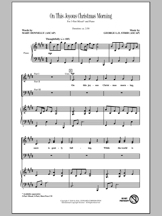 Download Mary Donnelly On This Joyous Christmas Morning Sheet Music and learn how to play 3-Part Mixed Choir PDF digital score in minutes