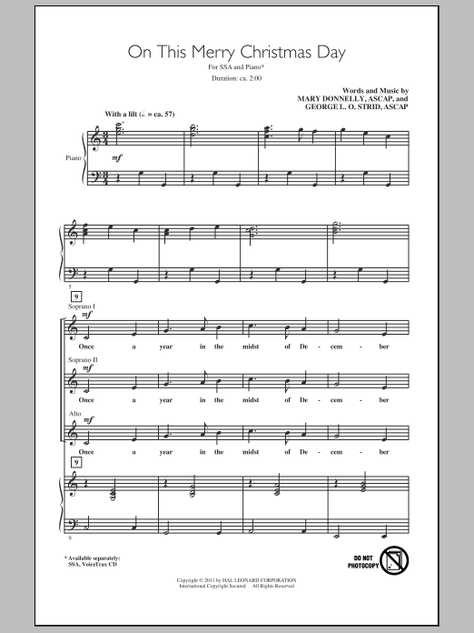 Download Mary Donnelly On This Merry Christmas Day Sheet Music and learn how to play SSA PDF digital score in minutes