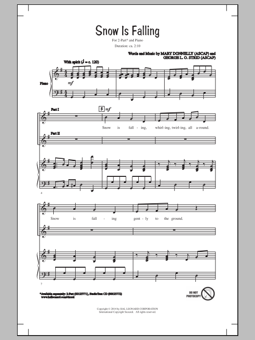 Download Mary Donnelly Snow Is Falling Sheet Music and learn how to play 2-Part Choir PDF digital score in minutes