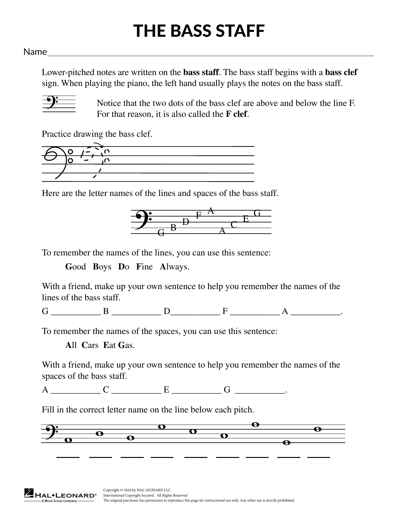 Download Mary Donnelly The Bass Staff Sheet Music and learn how to play Theory Worksheet PDF digital score in minutes