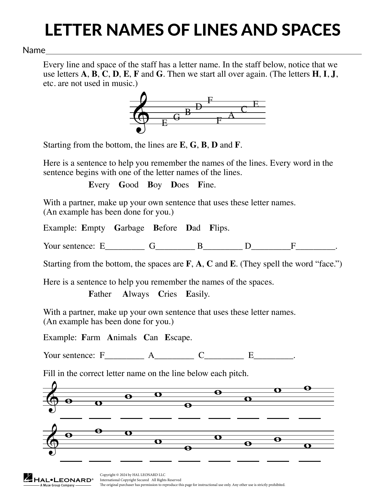 Download Mary Donnelly The Treble Staff Sheet Music and learn how to play Theory Worksheet PDF digital score in minutes