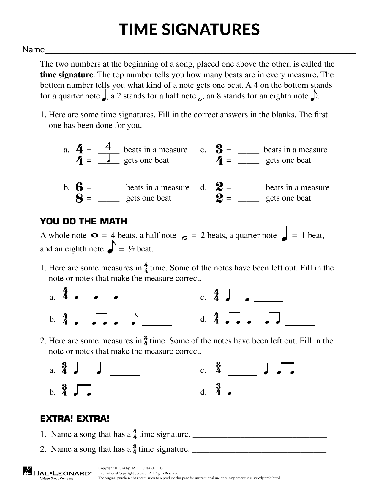 Download Mary Donnelly Time Signatures 4/4, 3/4, and 6/8 Sheet Music and learn how to play Theory Worksheet PDF digital score in minutes