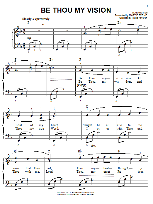 Download Mary E. Byrne Be Thou My Vision Sheet Music and learn how to play Easy Piano PDF digital score in minutes