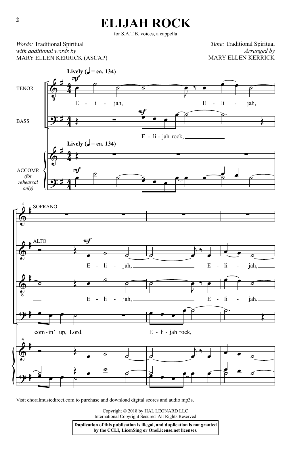 Download Mary Ellen Kerrick Elijah Rock Sheet Music and learn how to play SATB PDF digital score in minutes