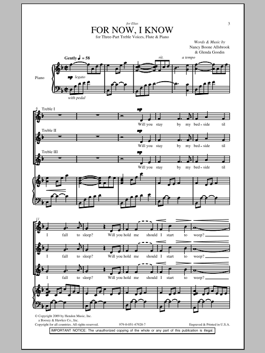 Download Mary Goetze For Now, I Know Sheet Music and learn how to play 3-Part Treble PDF digital score in minutes