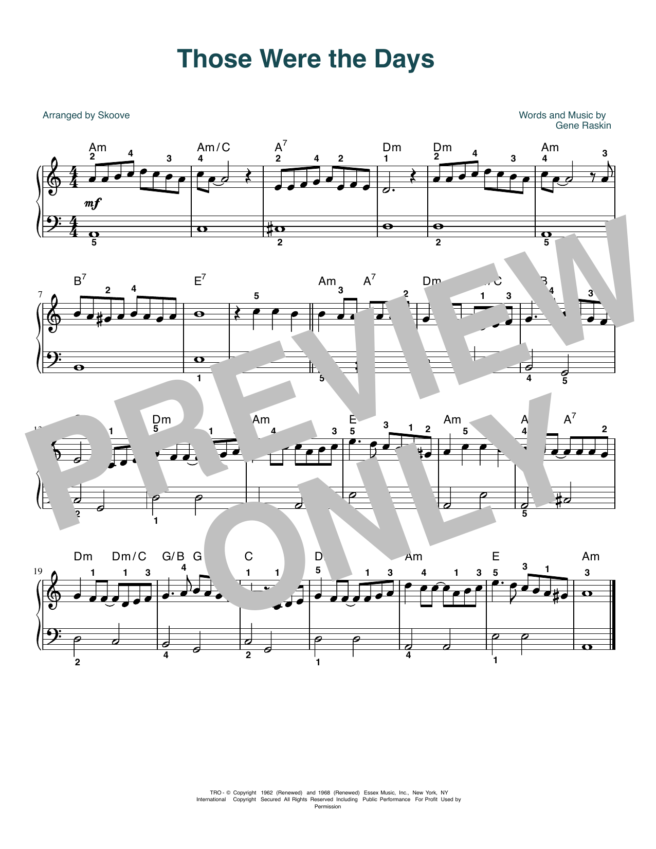 Download Mary Hopkin Those Were The Days (arr. Skoove) Sheet Music and learn how to play Easy Piano PDF digital score in minutes